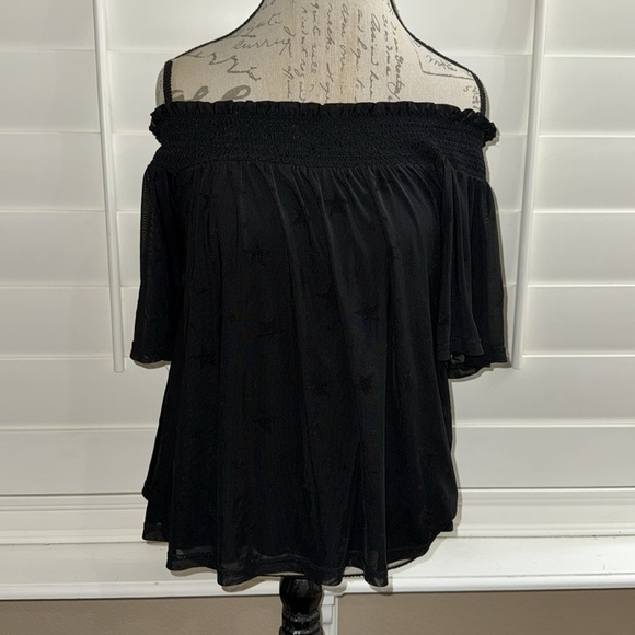 Maeve Tops - Maeve Anthropologie Sheer Star Off Shoulder Black Top